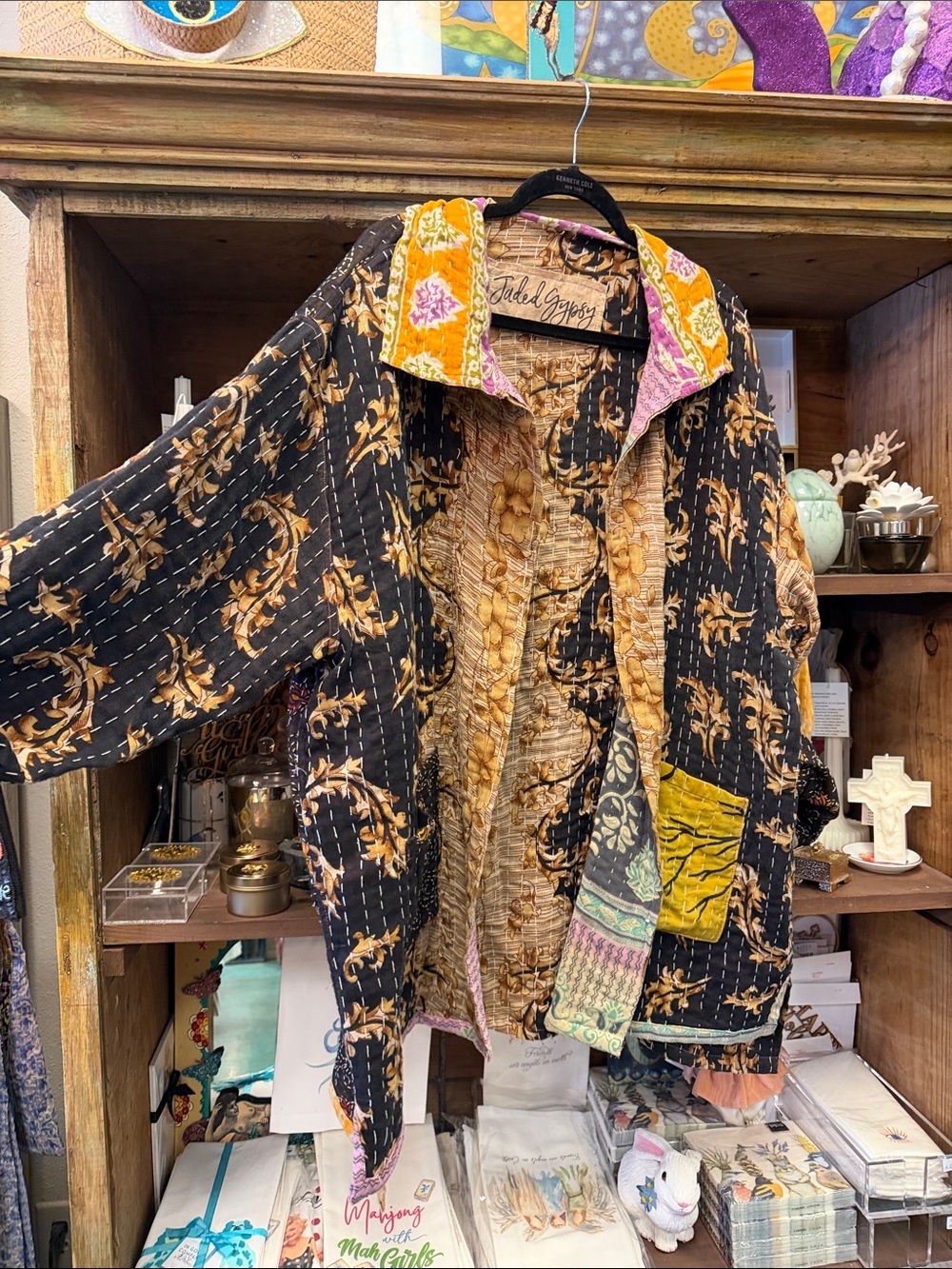 Taled Gypsy Boho Jacket - Black with Mustard & Purple Accents